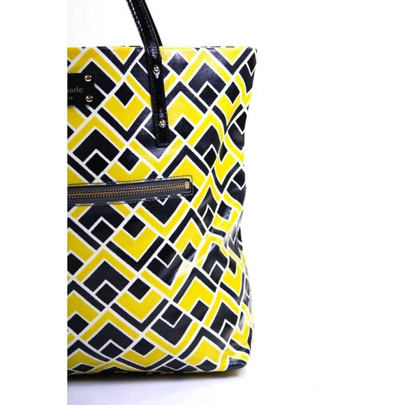 Kate Spade Womens Leather Open Geometric Print Front Zipped Tote Handbag Yellow - Picture 2 of 10